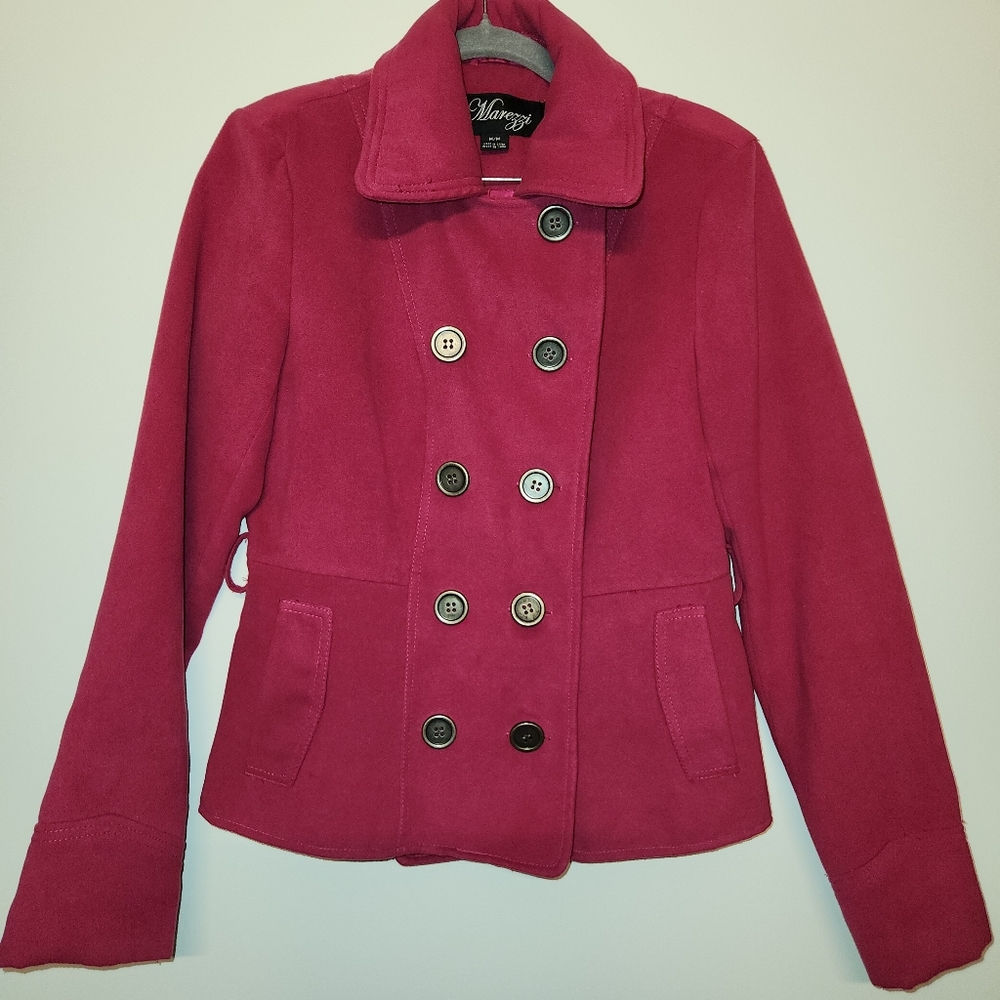 Marezzi Women's Medium Double Breasted Pea Coat Jacket Pink Wool Blend Pockets